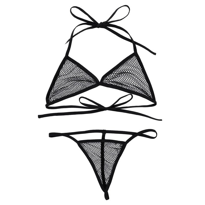 See-through Bra Top with G-string Thong Swimming Suit Micro Bikini ...