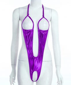 Crotchless Bikini with Patent Leather and Open Bust MB1801 Blue / Free Size Official Micro Bikini Merch